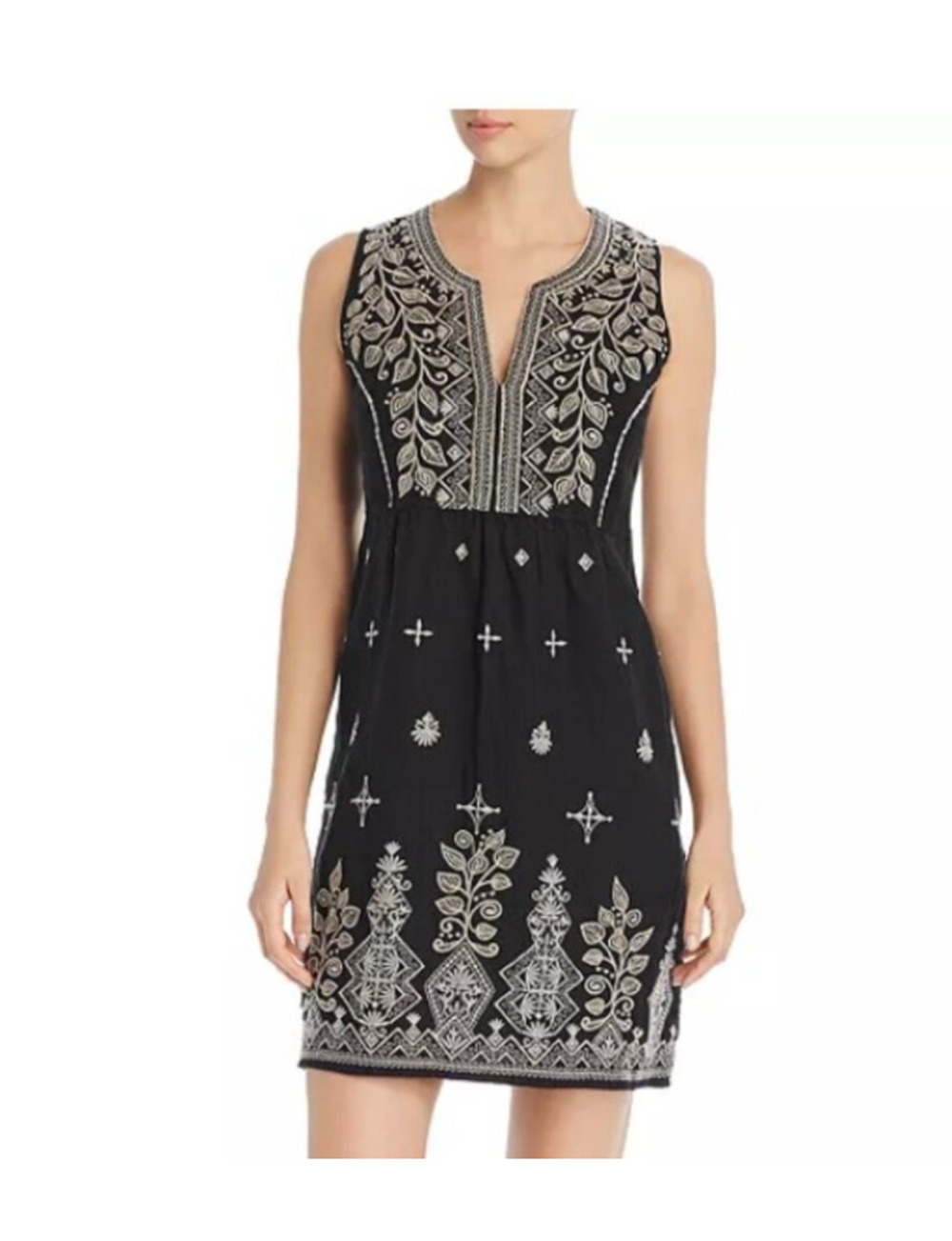 JOHNNY WAS Black & White & Beige Exquisitely Embroidered Tank Dress Linen XXL